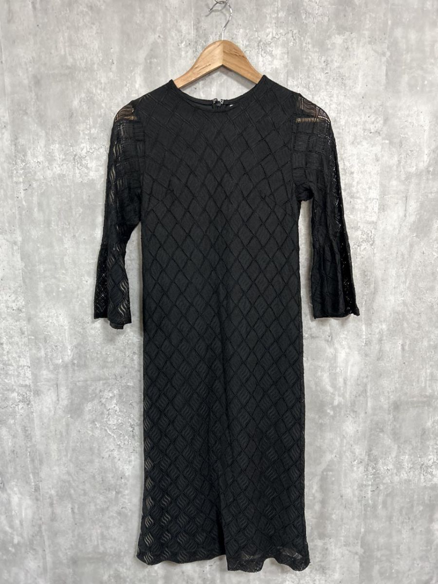 美品 nano universe ナノユニバース 総レース フレア スリーブ ワンピース sizeS/黒 ■◆◎ レディース拍卖