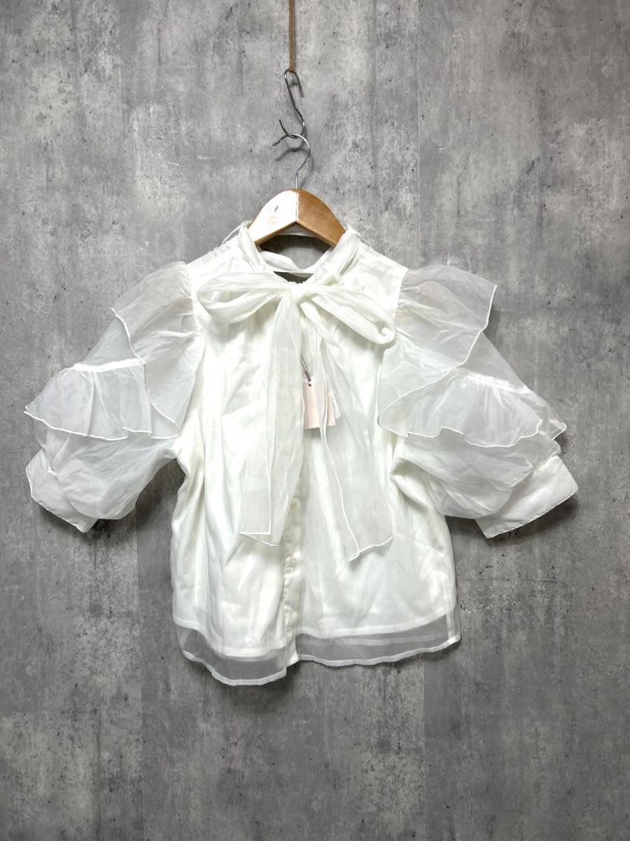 美品 NICECLAUP ナイスクラップ フリル ブラウス シャツ sizeF/白 ■◆ レディース拍卖