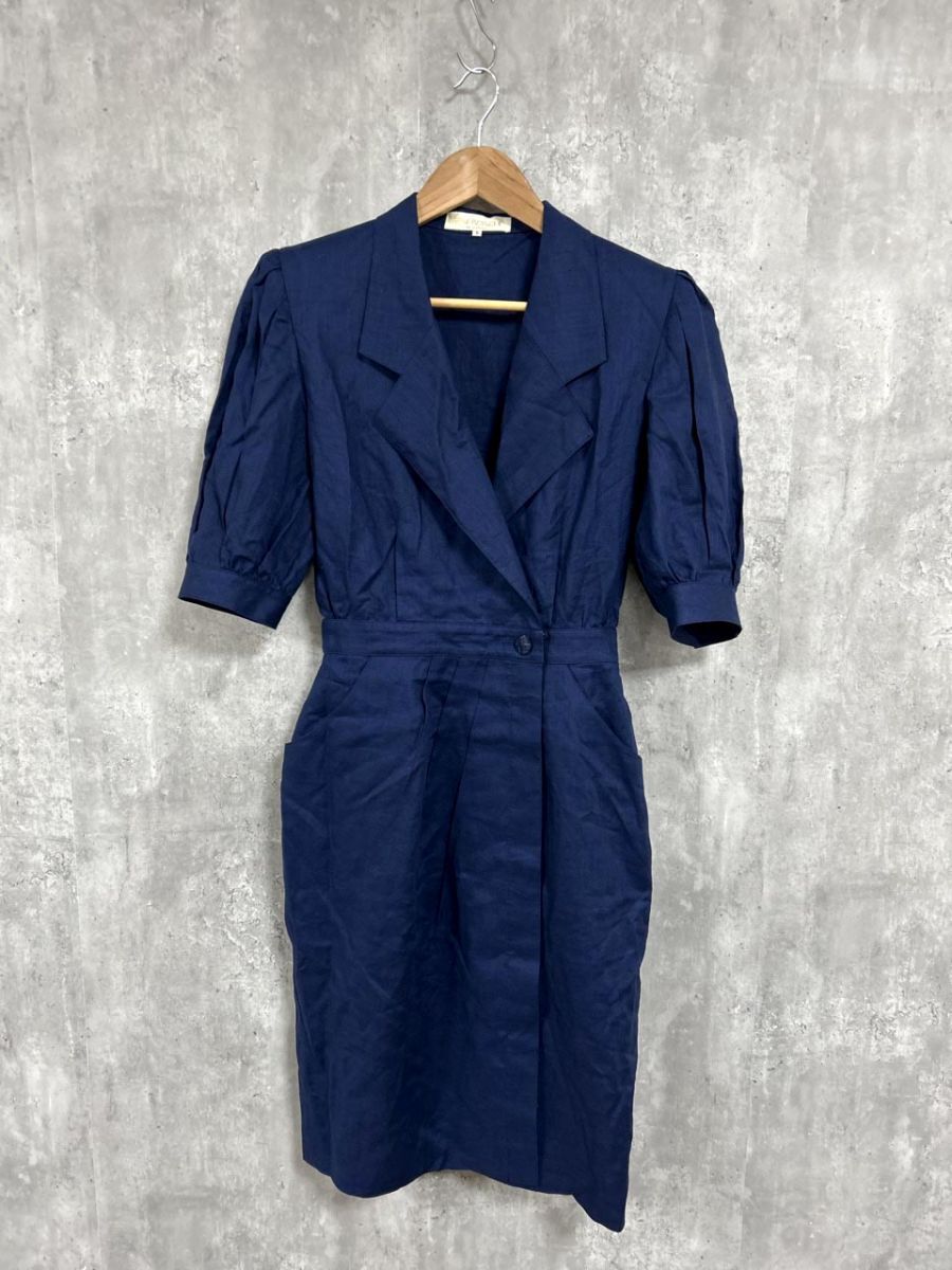 LAPINE BLANCHE ラピーヌ ブランシユ リネン100% 半袖 ワンピース size9/紺 ■◆ レディース拍卖