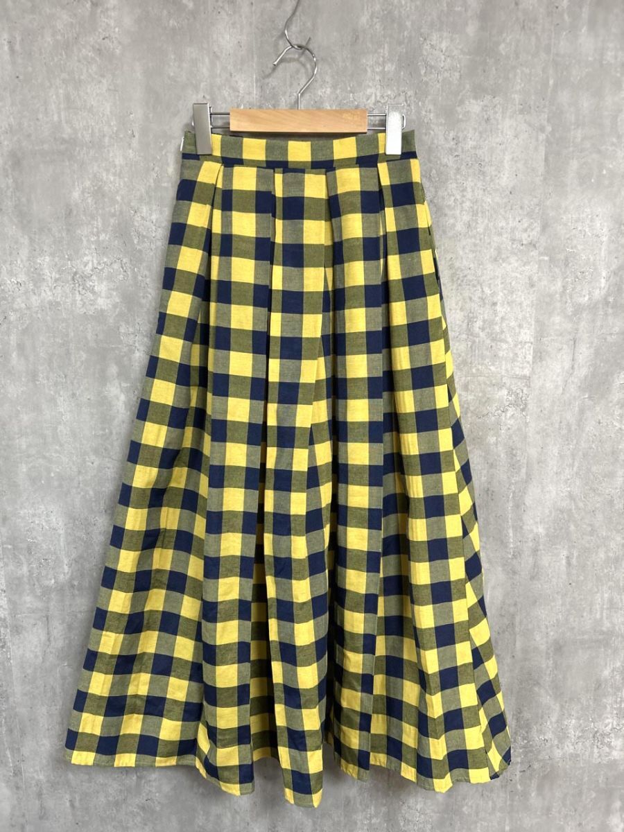 merlot メルロー チェック柄 ロング スカート sizeF/黄 ■■ レディース拍卖