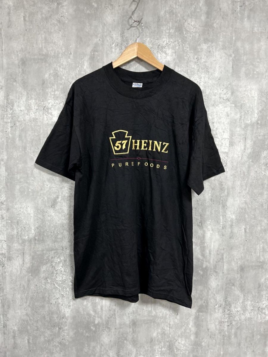 ネコポスOK 古着 刺繍 ケチャップ 90‘s ハインツ Tシャツ sizeL/黒 ■◆◎ メンズ拍卖