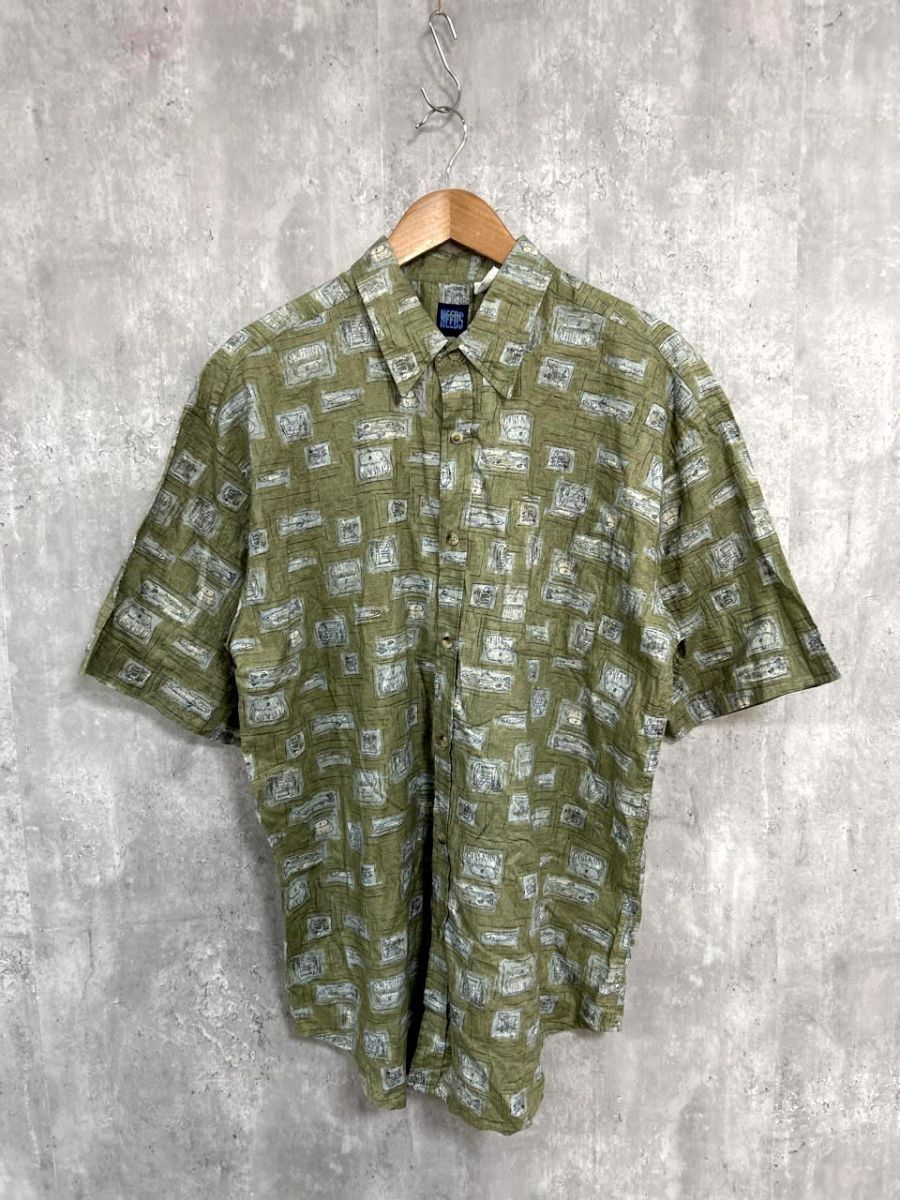 ネコポスOK needs essential ニーズエッセンシャル 古着 半袖 シャツ sizeL/カーキ ■◆ メンズ拍卖