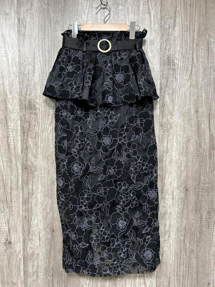 VIOLETTA ヴィオレッタ 花柄 レース タイト スカート sizeM/黒 ■■ レディース拍卖