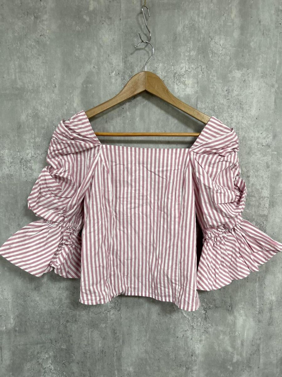 rienda リエンダ フリル ストライプ カットソー sizeF/白xピンク ■◆ レディース拍卖