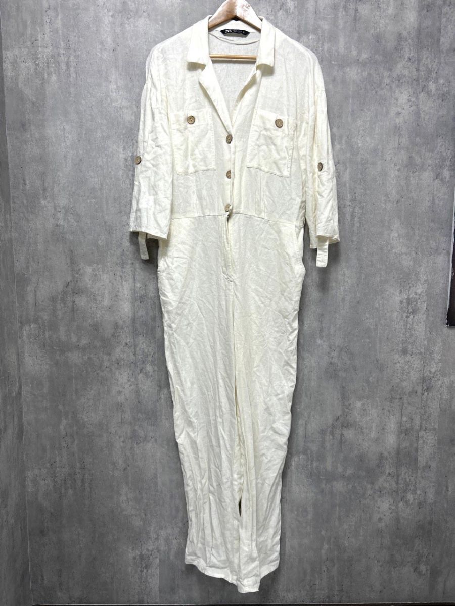 ZARA ザラ リネン混 オールインワン sizeM/アイボリー ■◇ レディース拍卖