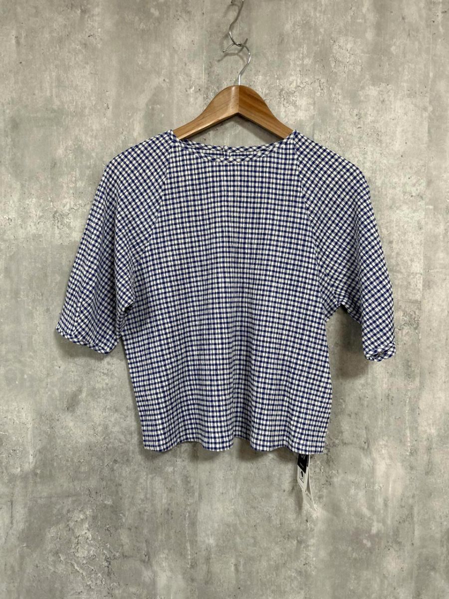 美品 INDIVI インディヴィ チェック カットソー sizeM/白x青 ■◆ レディース拍卖