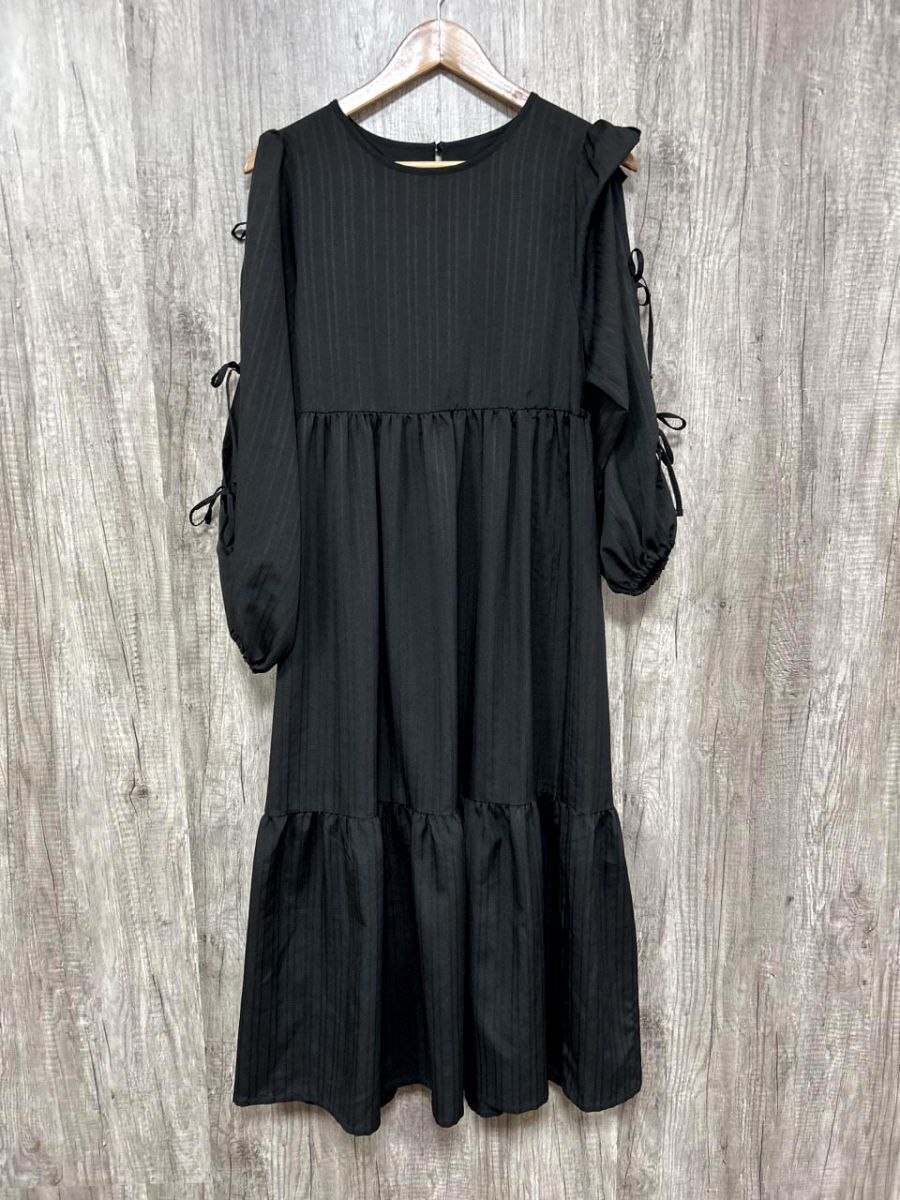 RETRO GIRL レトロガール ストライプ 袖リボン ワンピース sizeF/黒 ■◇ レディース拍卖