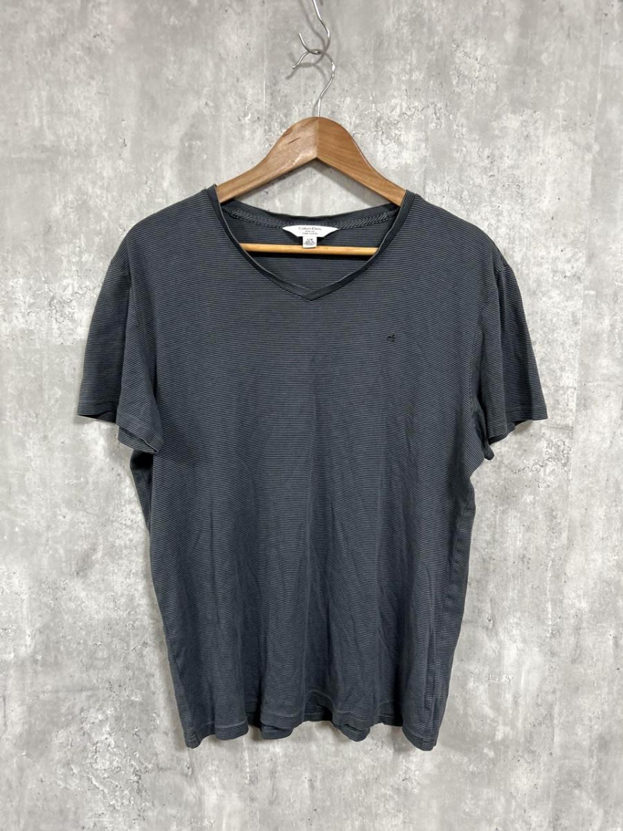 ネコポスOK Calvin Klein カルバンクライン ワンポイントロゴ 半袖 ボーダー Tシャツ sizeL ■◆ メンズ拍卖