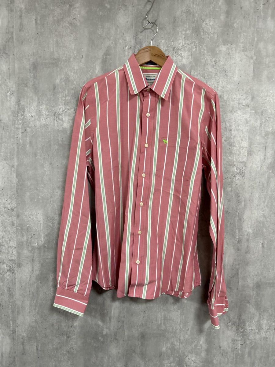 Abercrombie & Fitch アバクロンビー&フィッチ ストライプ BD シャツ sizeL/赤 ■◇ メンズ拍卖