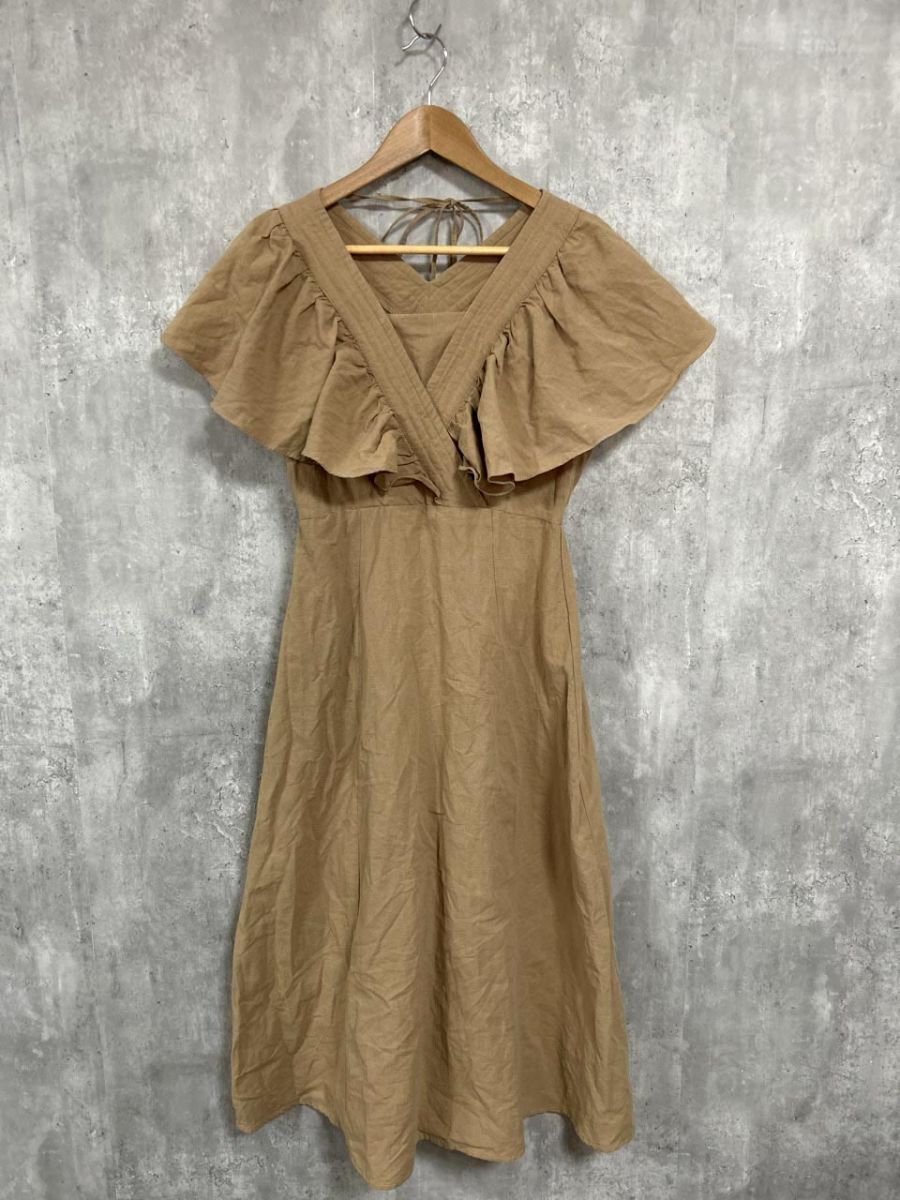 natural couture ナチュラルクチュール リネン混 フリル ワンピース sizeM/ベージュ ■◆ レディース拍卖