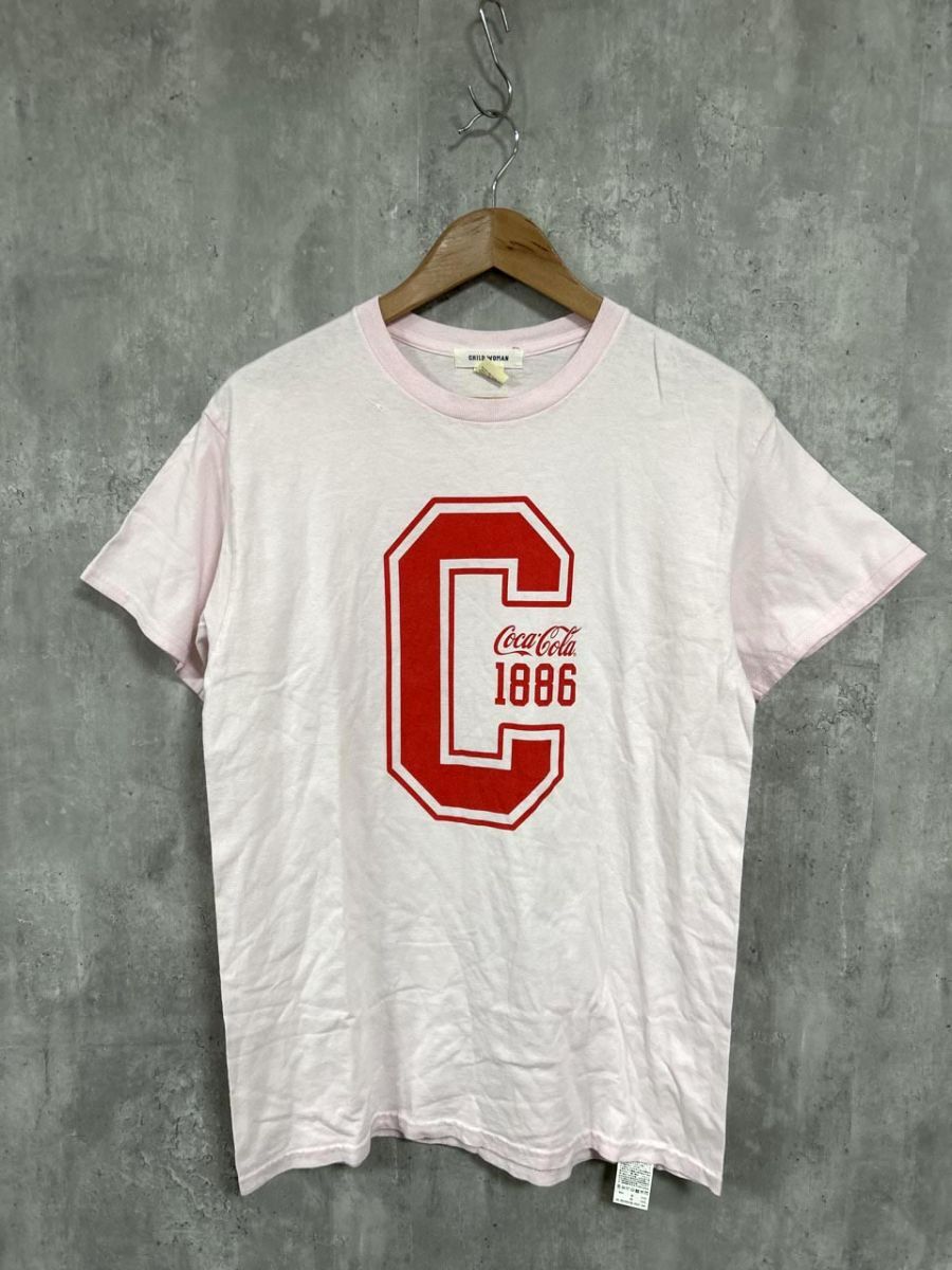 CHILD WOMAN チャイルドウーマン プリントロゴ コカコーラ Tシャツ sizeM/ピンク ■◆ レディース拍卖