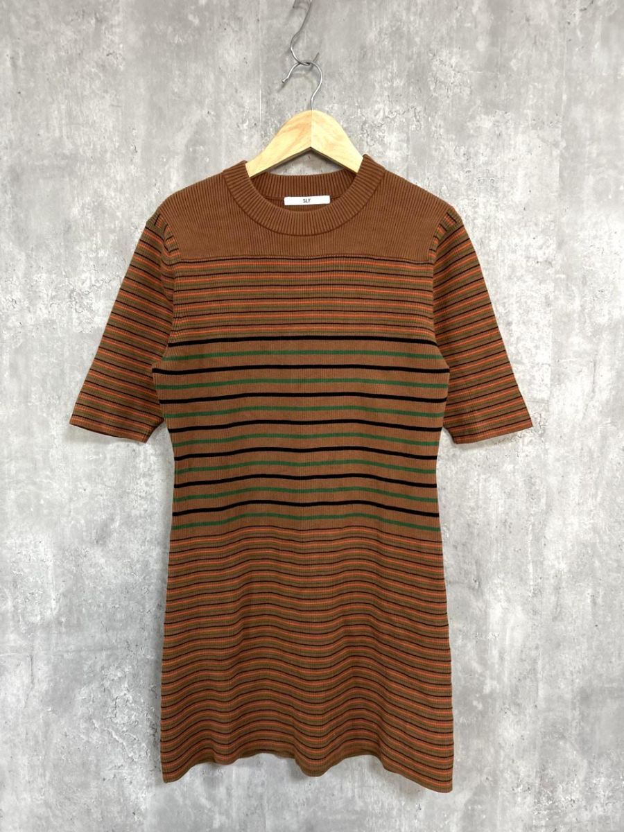 SLY スライ ボーダー ニット ワンピース sizeM/茶■◇拍卖
