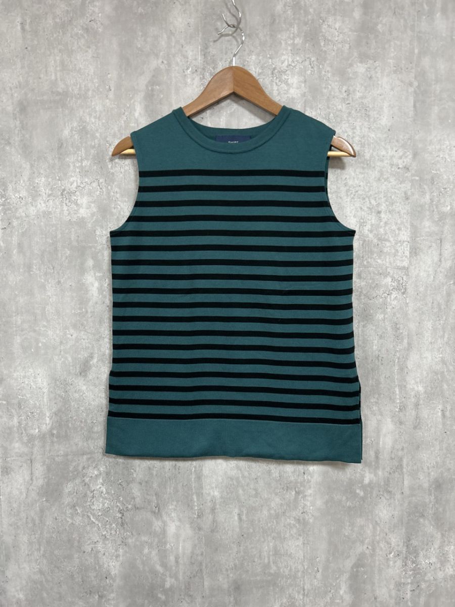 SHIPS シップス ボーダー タンクトップ 黒x緑 ■◆ レディース拍卖