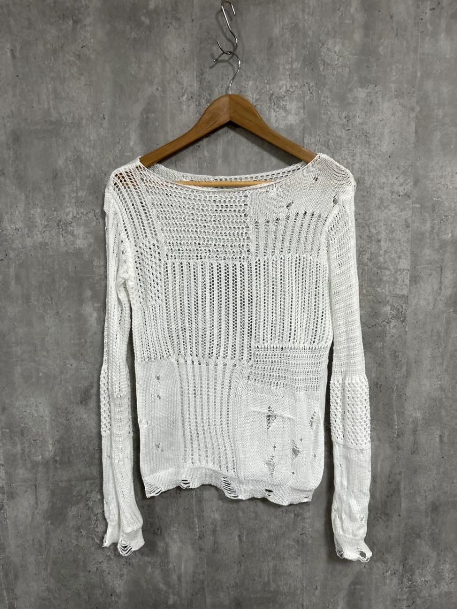 ネコポスOK Achic アシック 透かし編み サマーニット ロング カットソー sizeF/白 ■◆ レディース拍卖