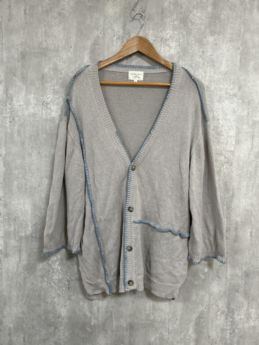 Lounge wear by BENO EXCLUSIVE COLLECTION ラウンジウェア ビーノ リネン混 長袖 ステッチ カーディガン sizeM/グレー ■◇ メンズ拍卖
