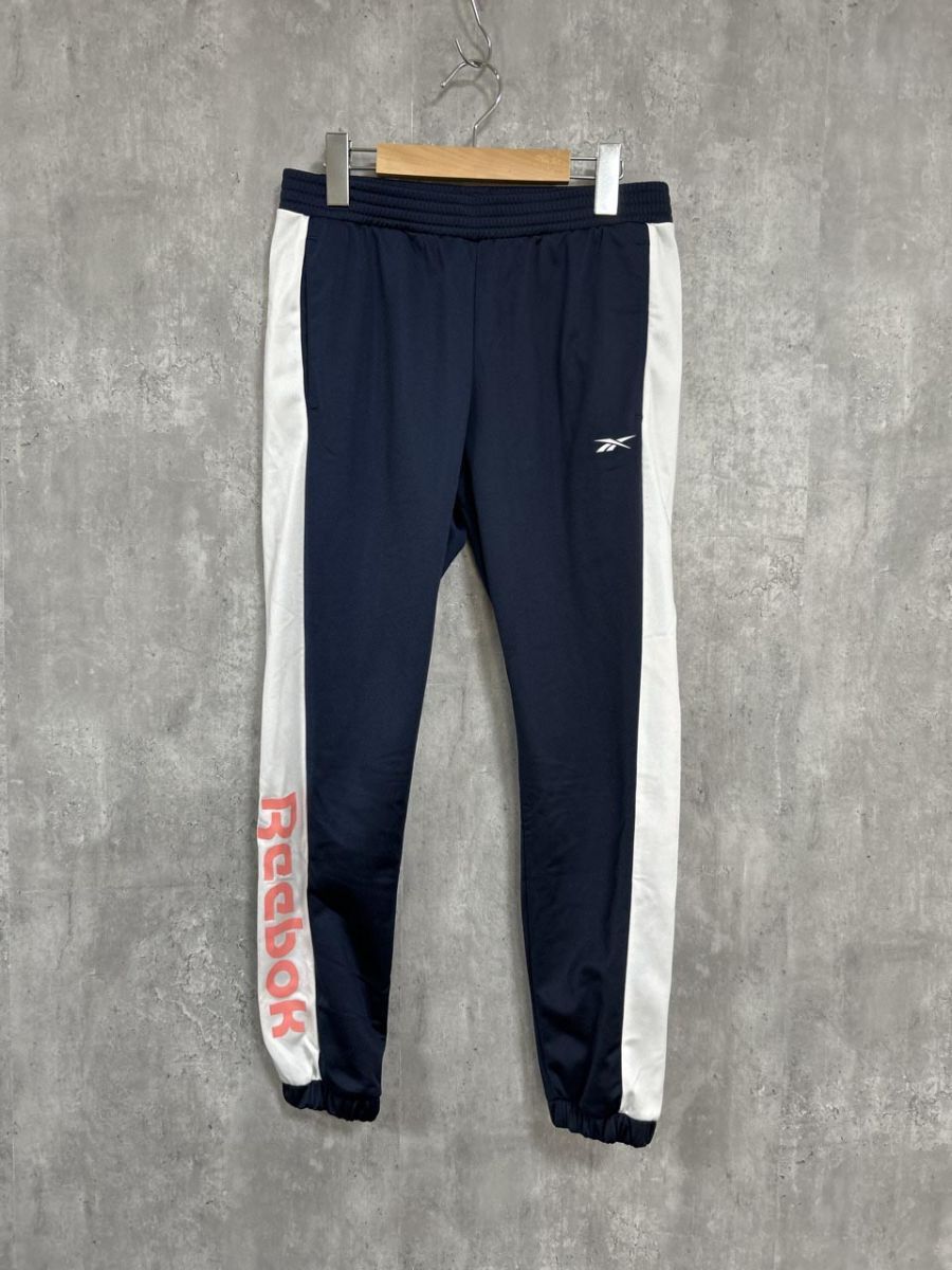 ネコポスOK Reebok リーボック プリント サイドライン ジャージ パンツ 紺 ■■ レディース拍卖