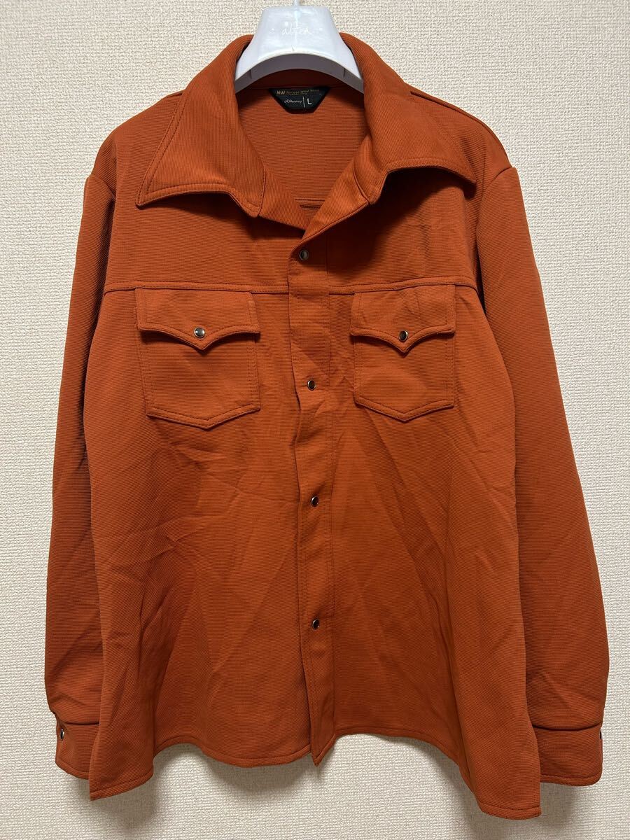 70's JCPenney 開襟 シャツ ジャケット 長袖シャツ USAヴィンテージ L拍卖
