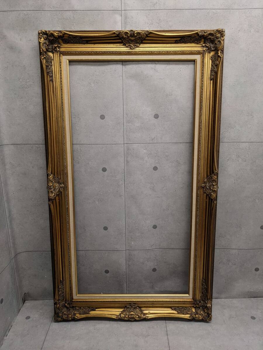 ff569■木製額縁 油彩額 特殊サイズ (ライナー内寸:約1222×614mm) 空額 アンティーク調 ※前面ガラス・背面板なし/260拍卖