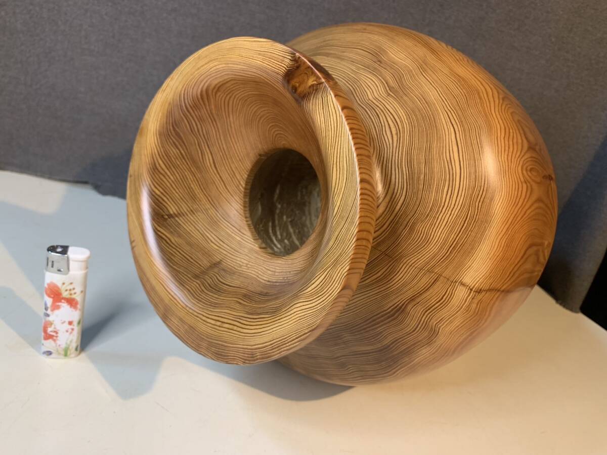 C7 壺 飾壺 轆轤 刳り貫き 天然木 屋久杉 無垢 一木 茶道具 書道具 盆栽具 華道具 工芸品 美術品 拍卖