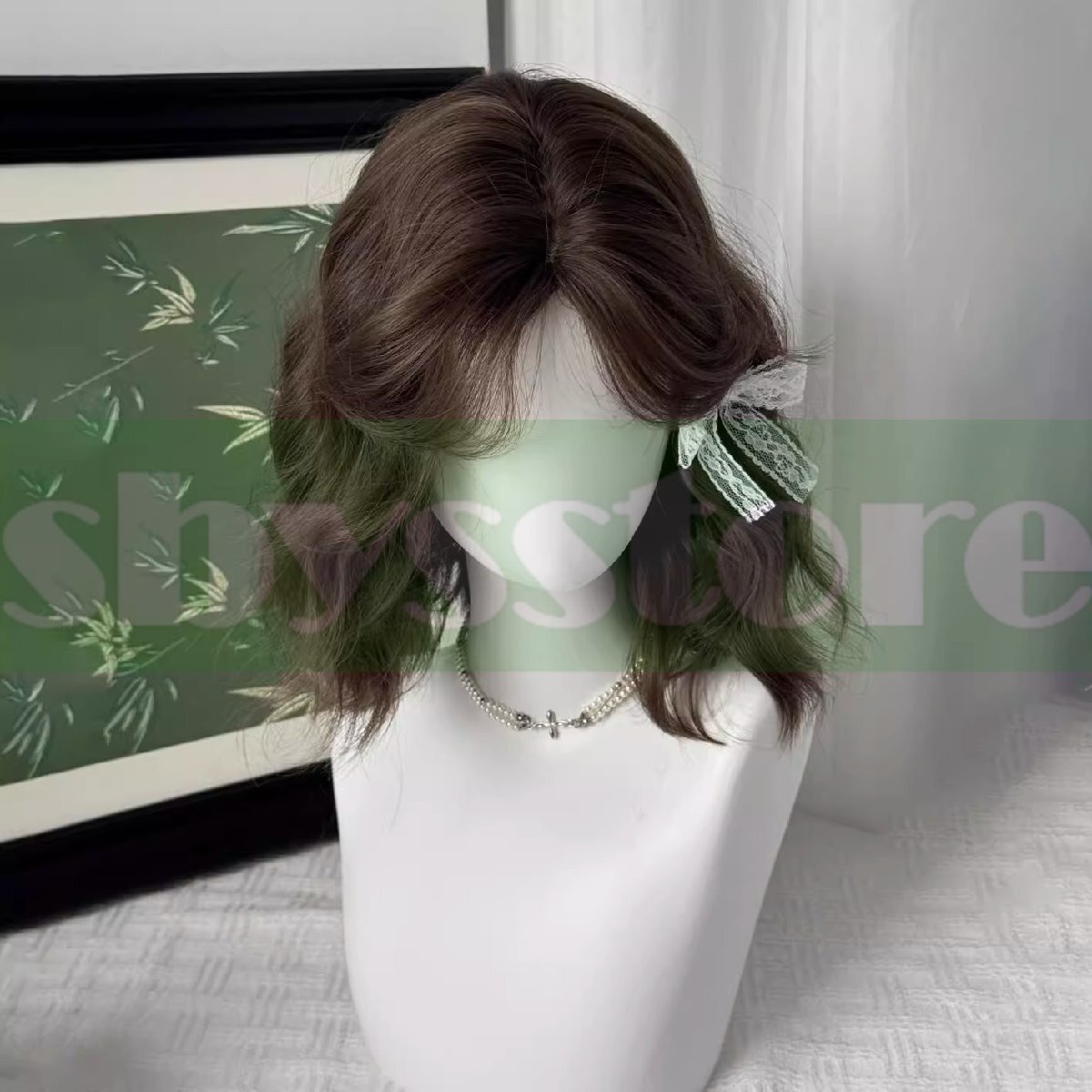 【雨天日】ウィッグ 女性 羊毛カール ショートカール かわいい 擬似髪 口字前髪 タマゴカール 全頭セット拍卖