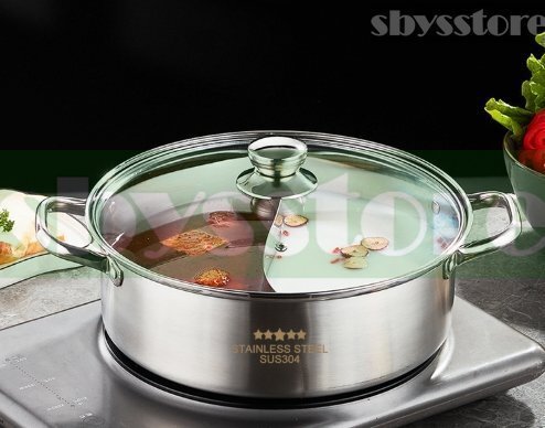 鴛鴦鍋 火鍋専用 家庭用 304ステンレス鋼 食品級 ガス・電磁調理器専用 厚手 二味鍋 32cm拍卖
