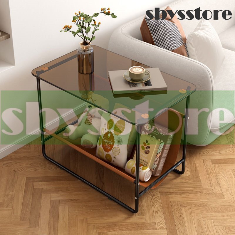 コーヒーテーブル リビングテーブル 二層収納スペース キャスター付き テーブルトップは強化ガラス製安定したスタンド67*30*60cm拍卖