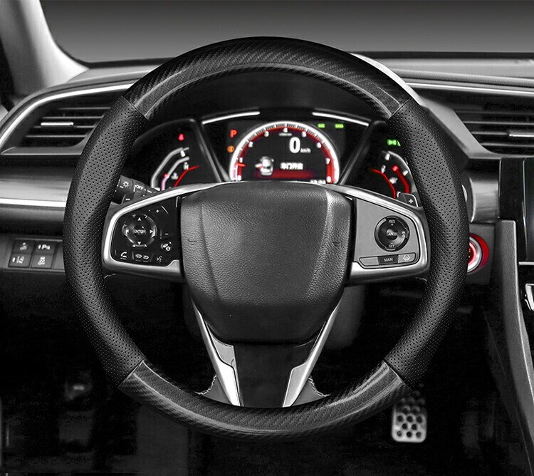 ハンドルカバー CX-3/CX-4//CX-5/CX-8/アテンザ/アクセラ/デミオ/CX30 カーボン調+牛革製 ステアリングカバー 38CMlf-184拍卖