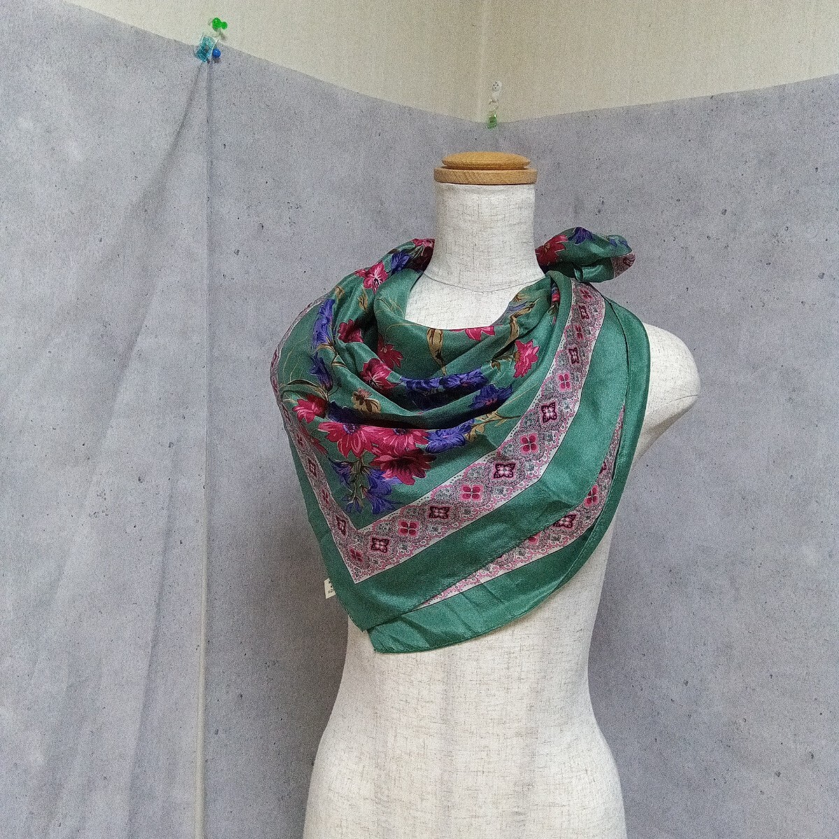 KENZO ケンゾー スカーフ ストール シルク100% 花柄 グリーン拍卖