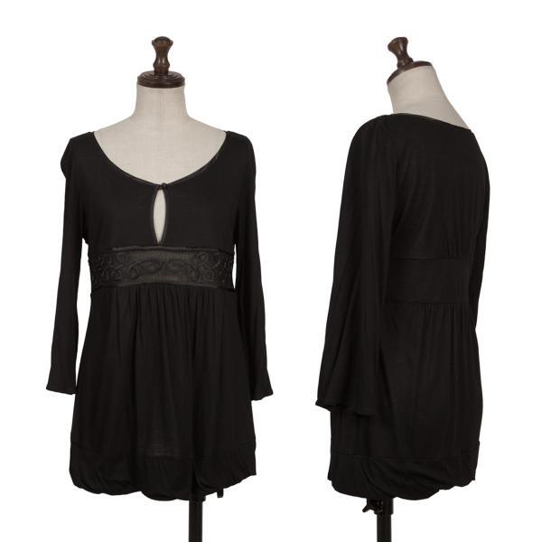 ヴィヴィアンタムVIVIENNETAM フロントメッシュパイピング七分袖カットソー 黒拍卖