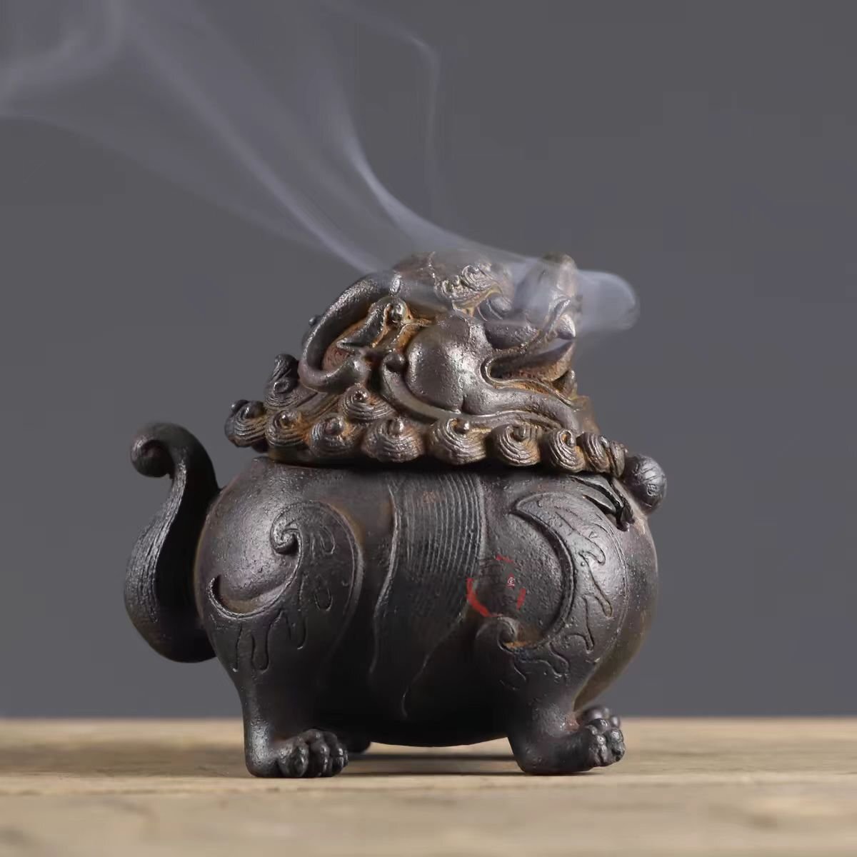 獅子香炉 国内稀少 香炉 古風 置物 香薫炉★鉄製★鉄器拍卖
