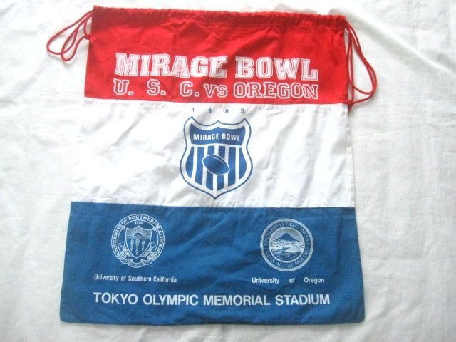 アメリカンフットボール(アメフト) 1980年代MIRAGE BOWLミラージュボウル 巾着袋(50×57cm) NCAA南カリフォルニア大学オレゴン大学拍卖