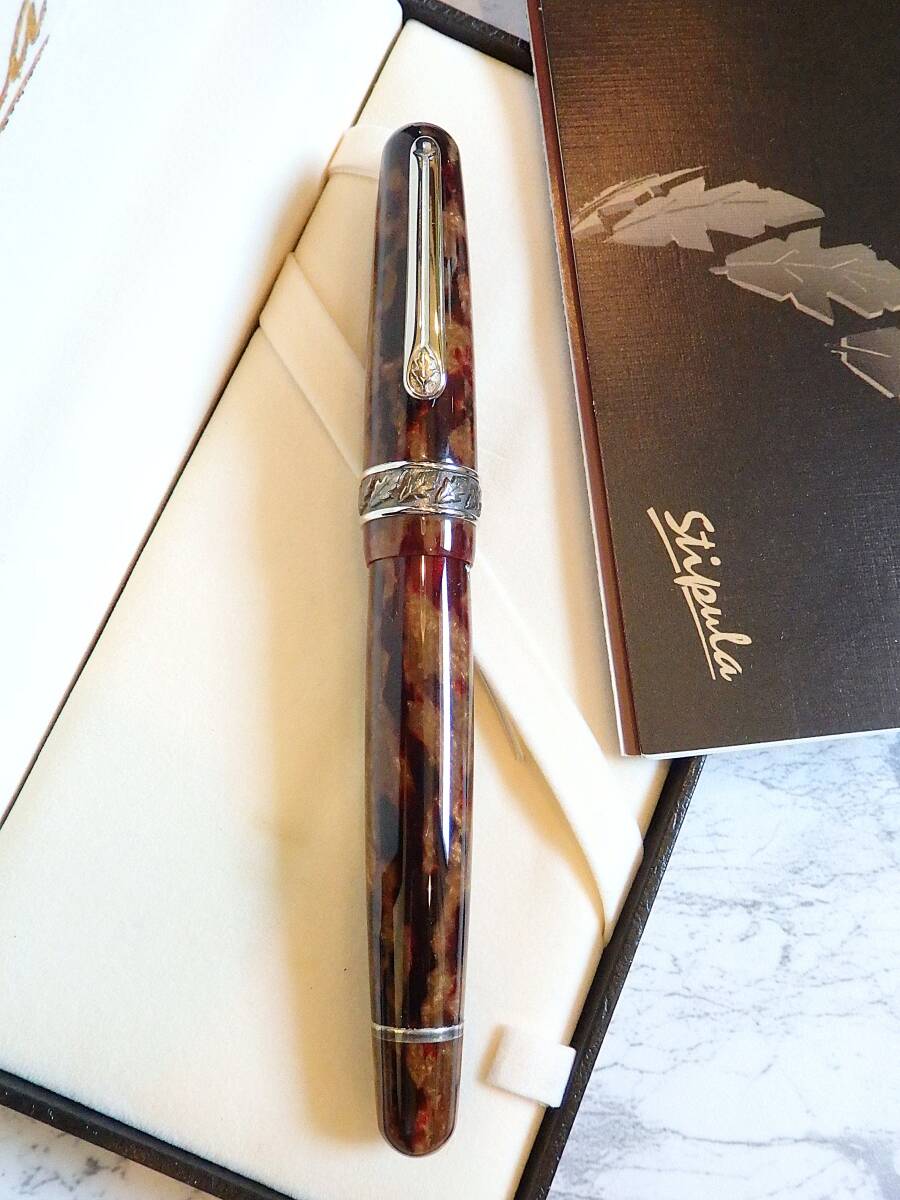 ◆【ほぼ未使用】【送料410円~】スティピュラ エトルリア アンバー万年筆 ペン先:18K750バイカラ―・ソリッドゴールド B拍卖