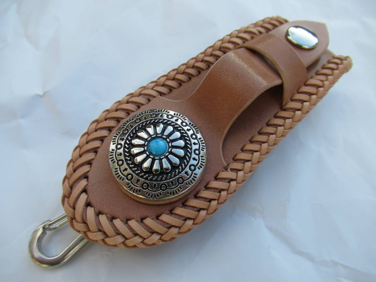 栃木レザー製 サドルレザーナチュラル キャップホルダー付ベルトキーホルダー ハーレー アメリカン バイク拍卖