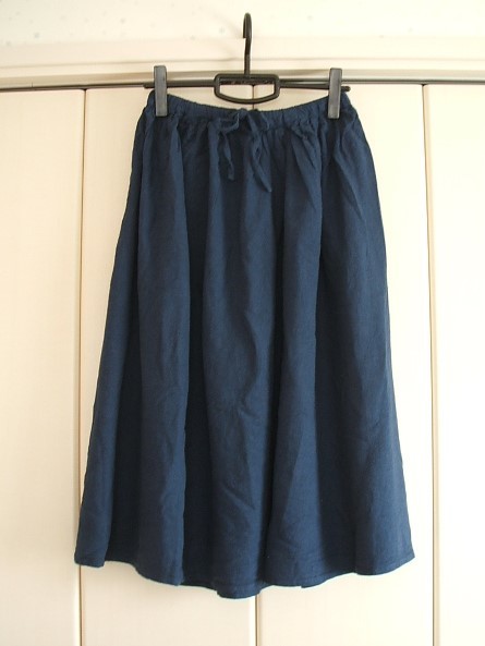 サマンサモスモス★麻レーヨンギャザースカート・ネイビー★タグ付き拍卖