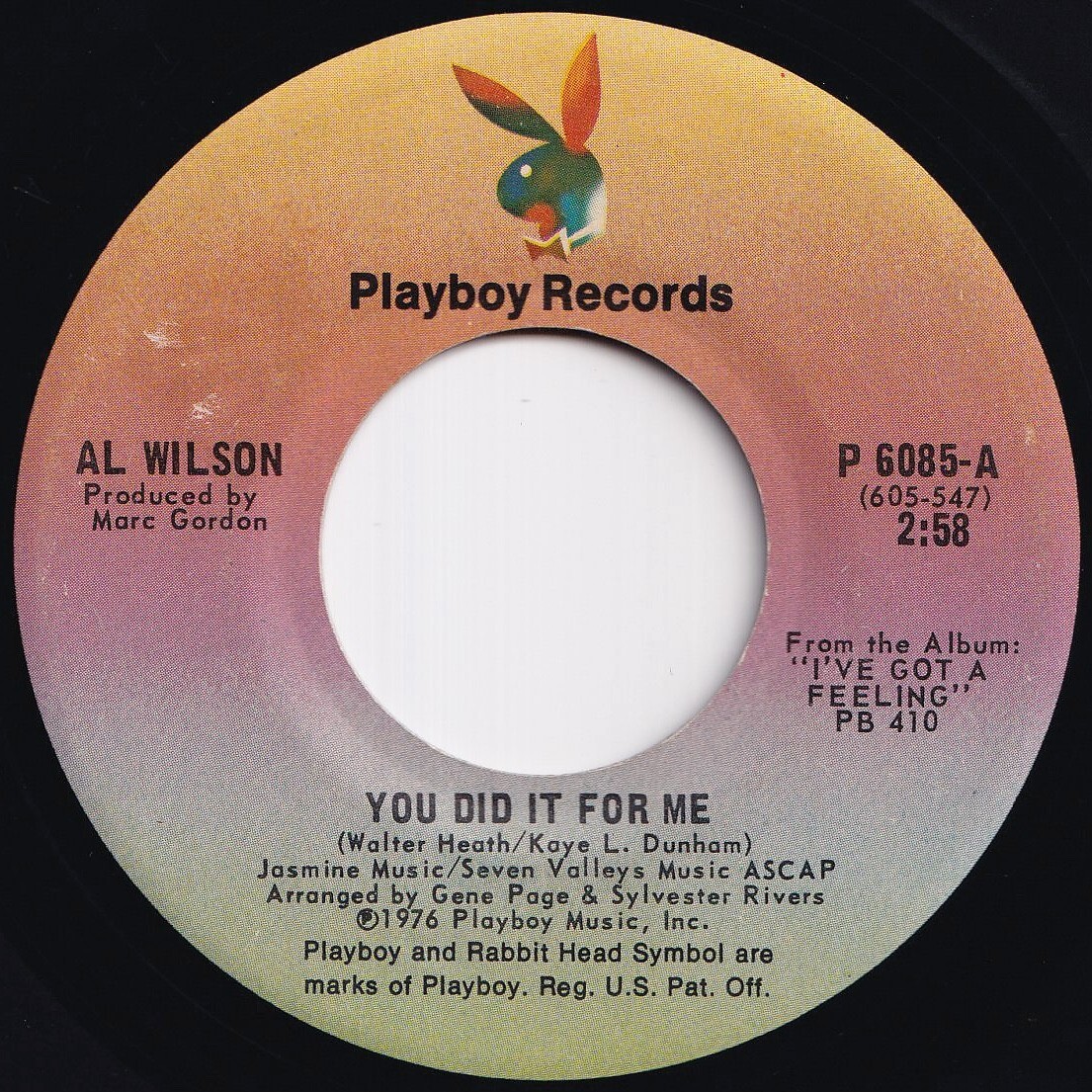 Al Wilson You Did It For Me / Differently Playboy US P 6085 211560 SOUL ソウル レコード 7インチ 45拍卖