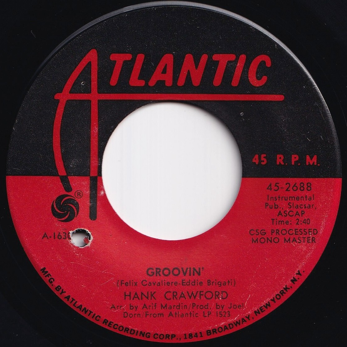 Hank Crawford Groovin' / Ain't No Way Atlantic US 45-2688 211393 JAZZ ジャズ レコード 7インチ 45拍卖