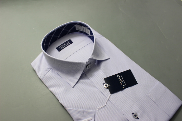 送料185円【新品】LUISANT(山喜) ワイドカラー/ワイシャツ 半袖 /標準体 形態安定 LL(43cm) ブルーストライプ柄/UNN601/020(7B442拍卖