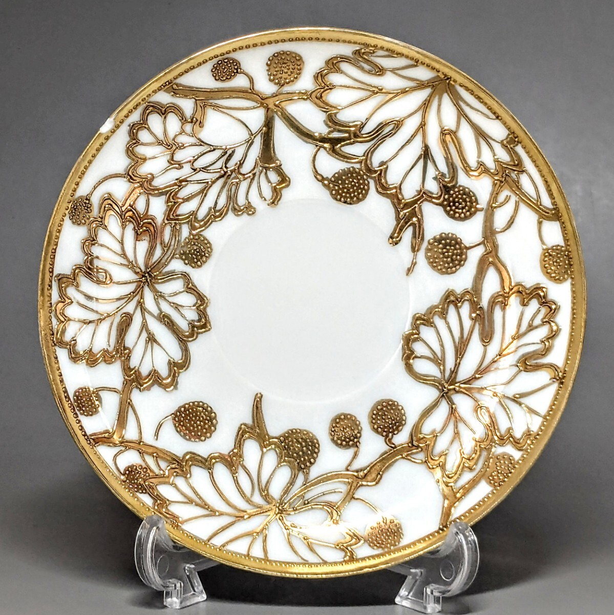 希少 ミュージアム収蔵大銘品!! オールドノリタケ金盛上果実図紋 アールヌーボー様式 ソーサー 小皿 飾り皿拍卖