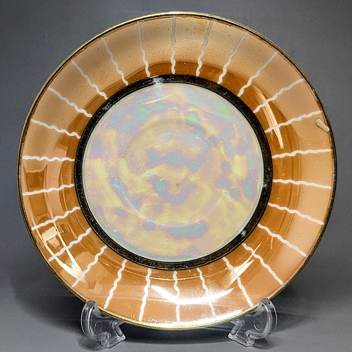 オールドノリタケ アールデコ期大銘品!金彩虹ラスター ソーサー 皿 プレート拍卖