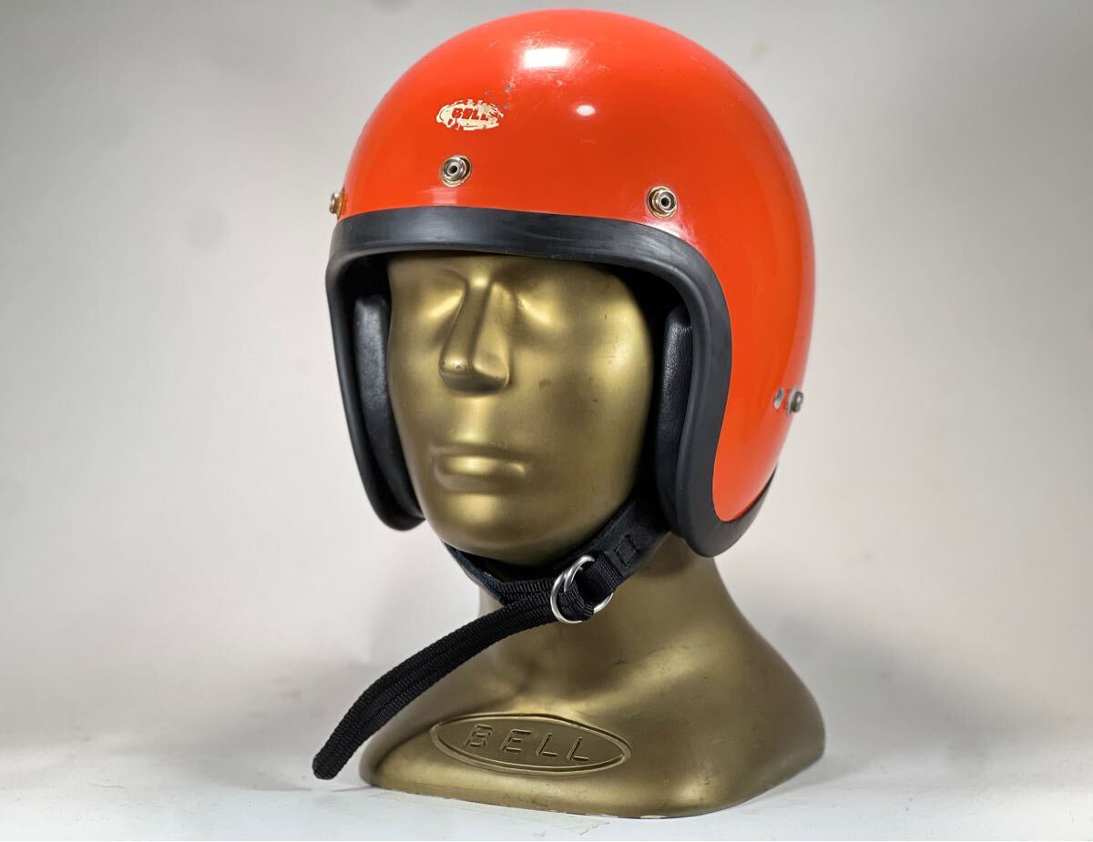 Sシェル!60s BELL 500TX オレンジ 銀ベル オリジナル パン ナックル ビンテージヘルメット ダブルストラップ mchal Buco ブコ 拍卖