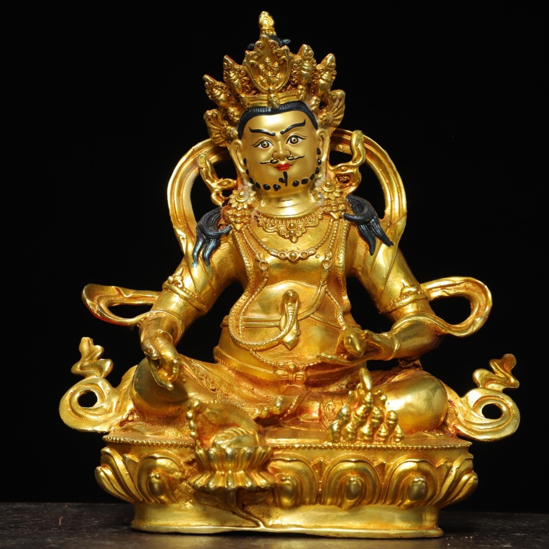 仏像 清 銅琉金 チベット仏教 描彩【黄財神】造像 仏教古美術 供養品 極細工 時代物 古置物 中国古美術 唐物 旧蔵 S76拍卖