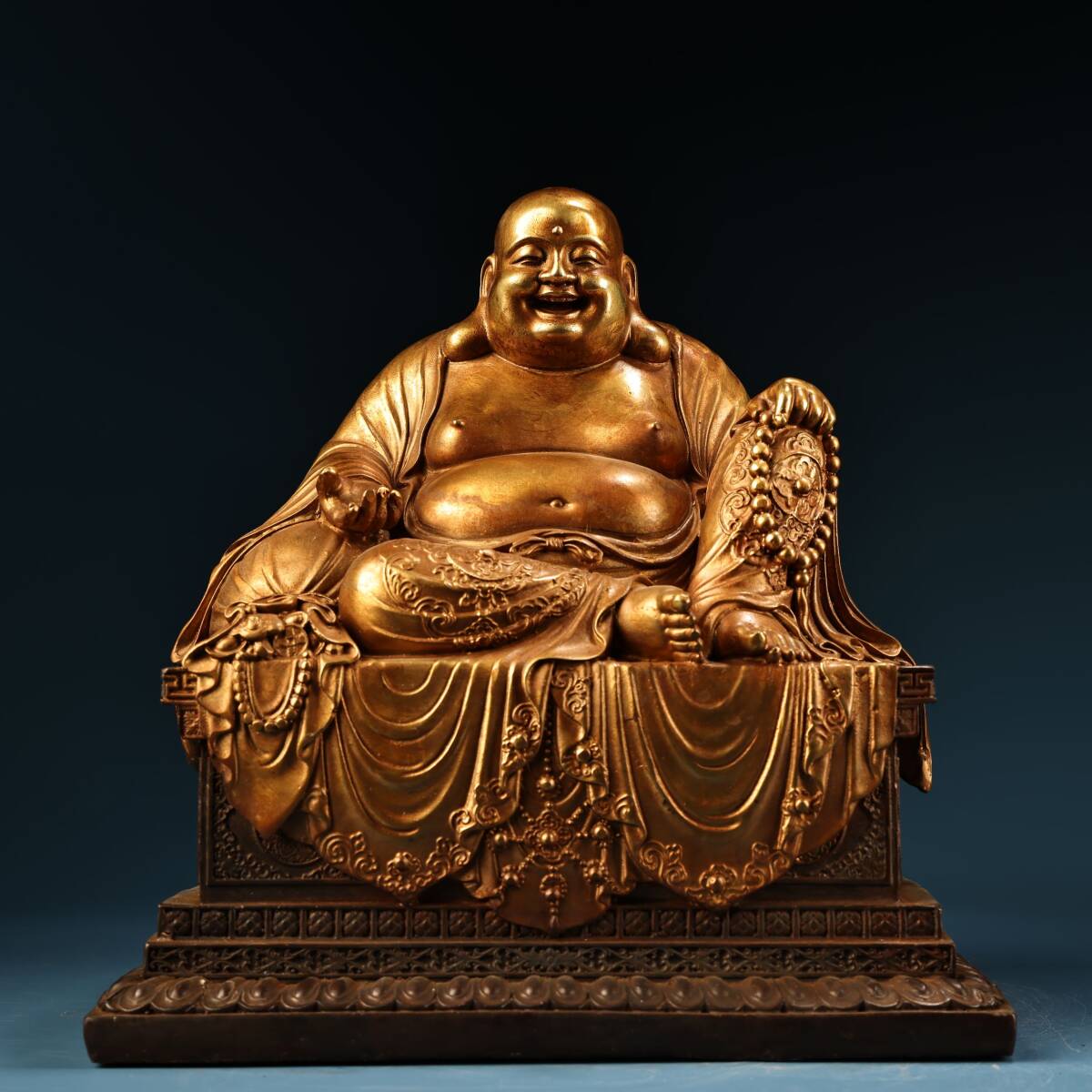 仏像 清 銅琉金 チベット仏教 【大肚彌勒佛】 仏教古美術 供養品 極細工 時代物 古置物 中国古美術 唐物 旧蔵 S76拍卖