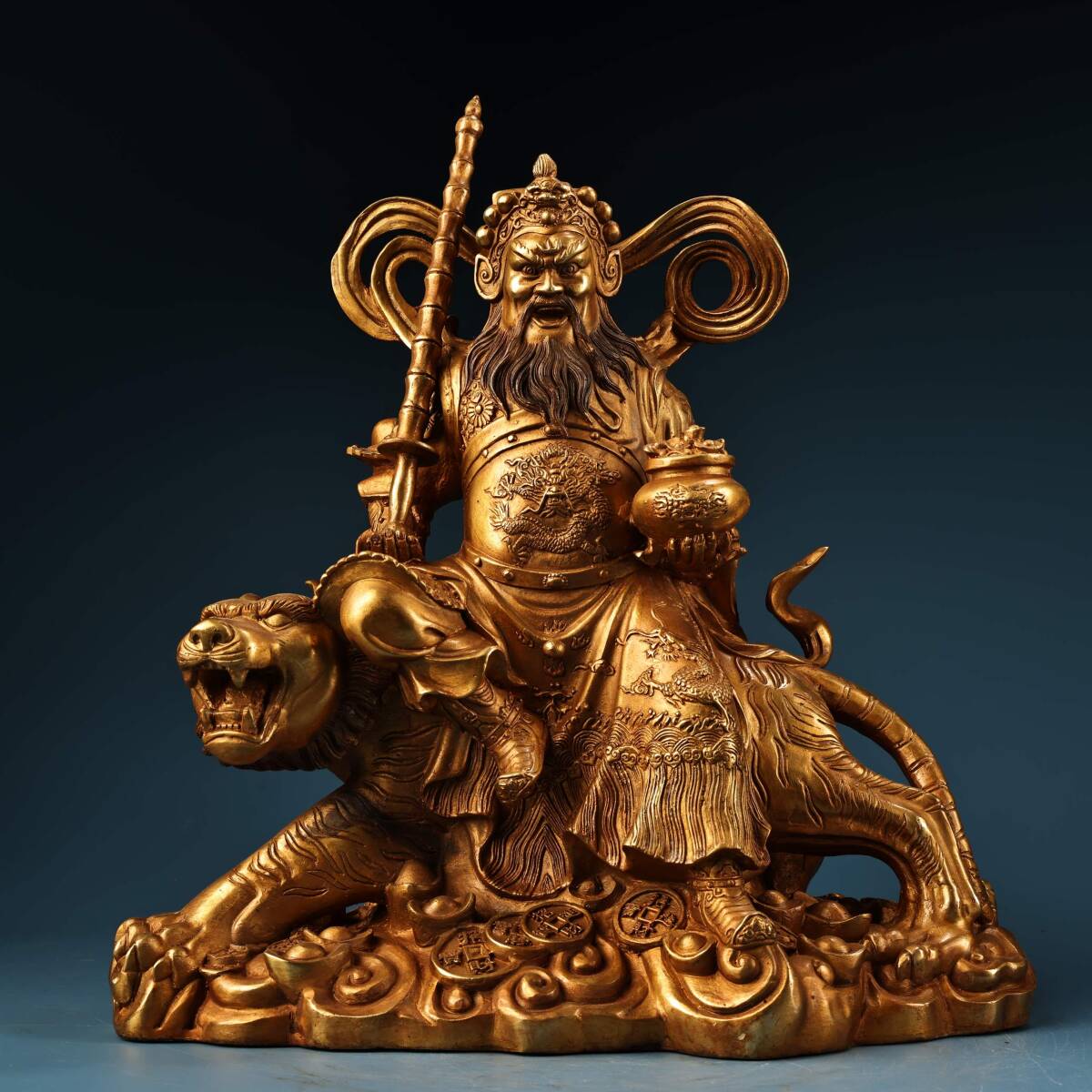 仏像 清 銅琉金 チベット仏教 【財神】造像 仏教古美術 供養品 極細工 時代物 古置物 中国古美術 唐物 旧蔵 S76拍卖