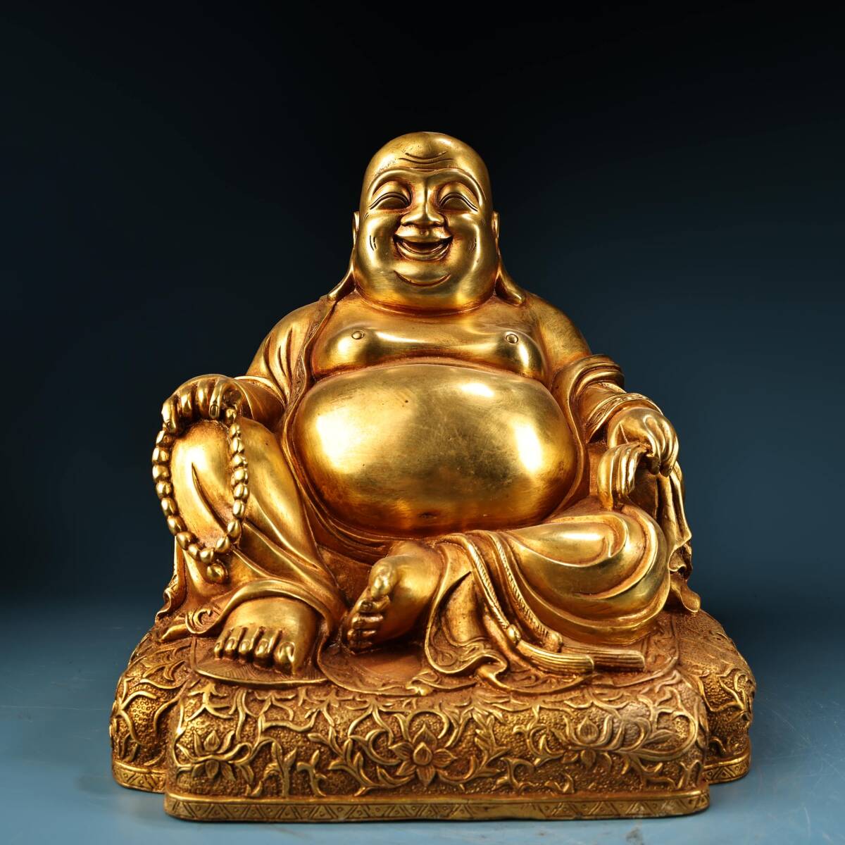 仏像 清 銅琉金 チベット仏教 高浮雕鏨刻【彌勒佛】仏教古美術 供養品 極細工 時代物 古置物 中国古美術 唐物 旧蔵 S76拍卖