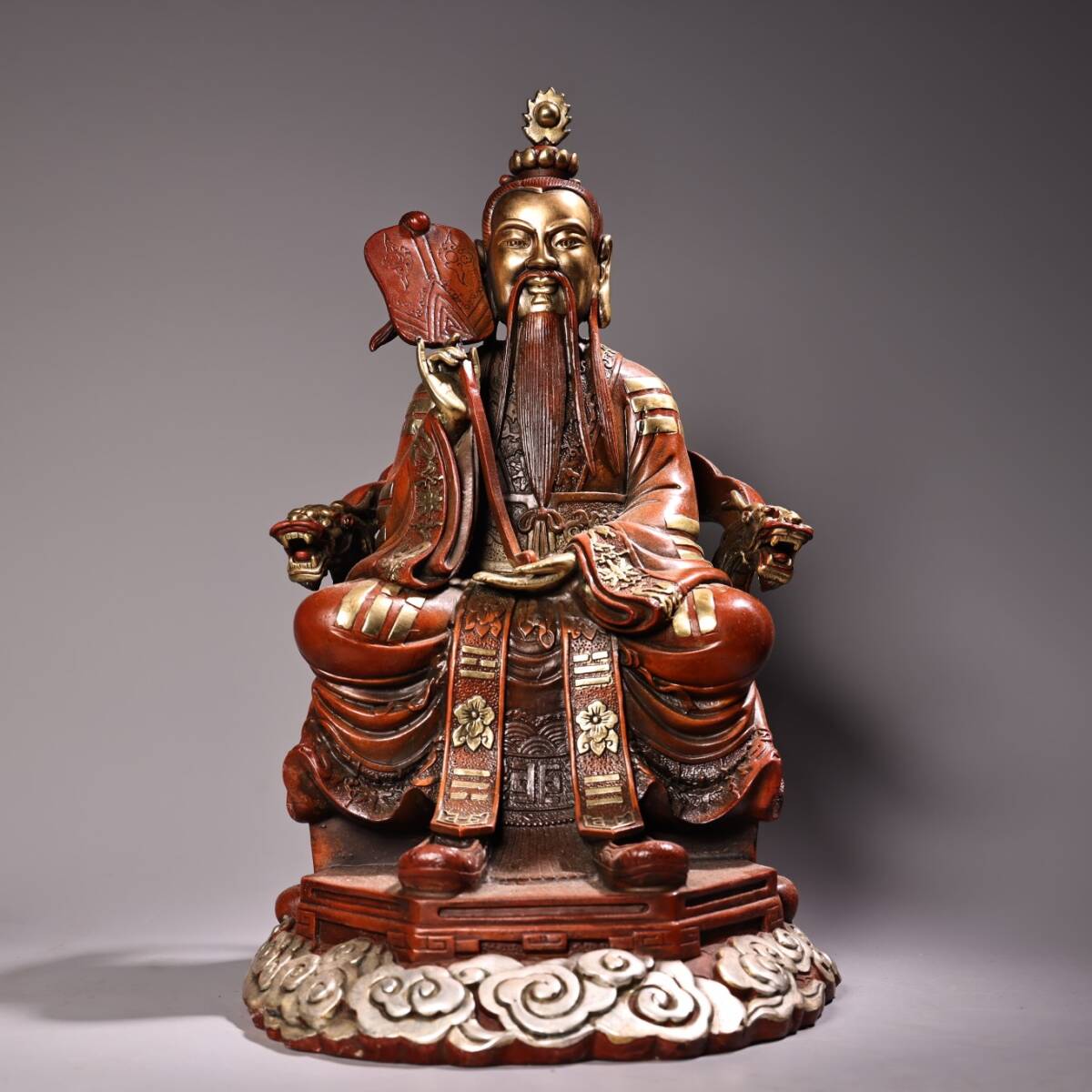 仏像 清 銅琉金 チベット仏教 高浮雕鏨刻【太上老君像】 仏教古美術 供養品 極細工 時代物 古置物 中国古美術 唐物 旧蔵 S76拍卖