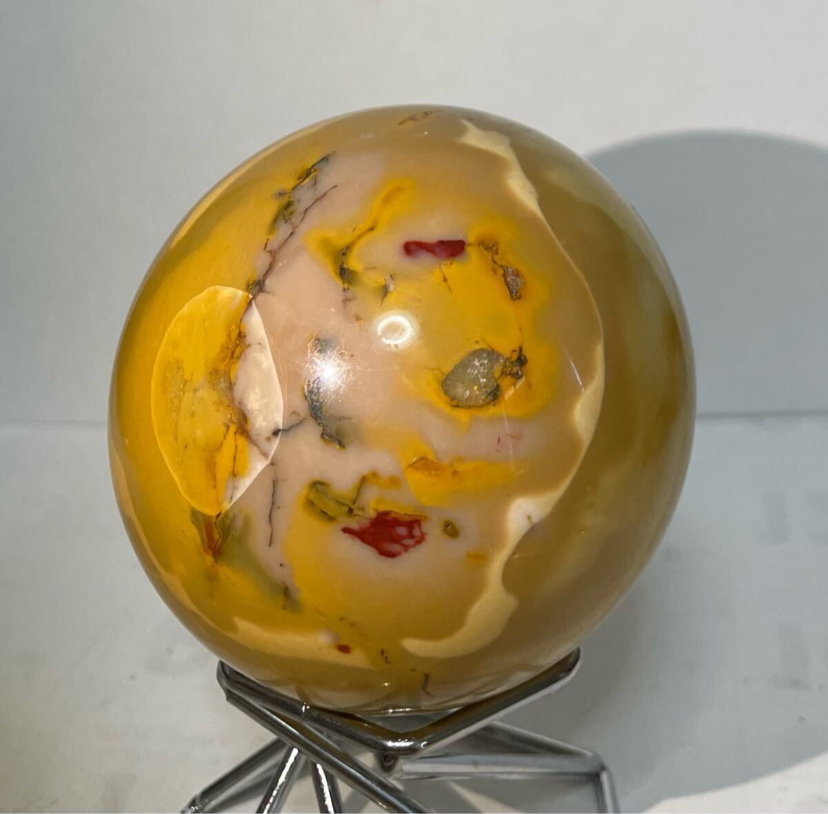 ムーアカイト 天然石スフィア 丸玉 イエロー レッド 幸運 ラッキー 財運UP 置物インテリア 魔除 お守 パワーストーン 風水晶拍卖