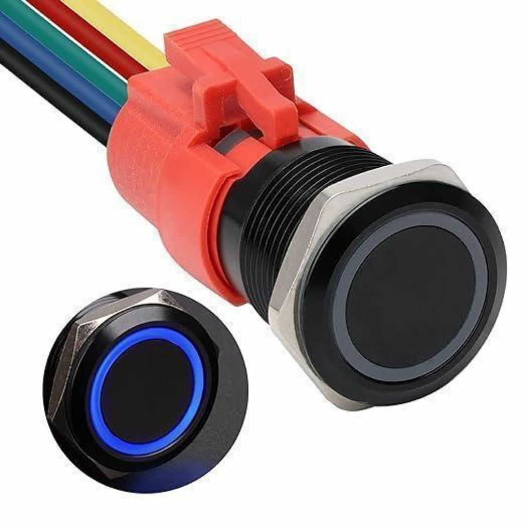 19mm ロックラッチ式 押しボタンスイッチ 12V-24V 青 LED拍卖