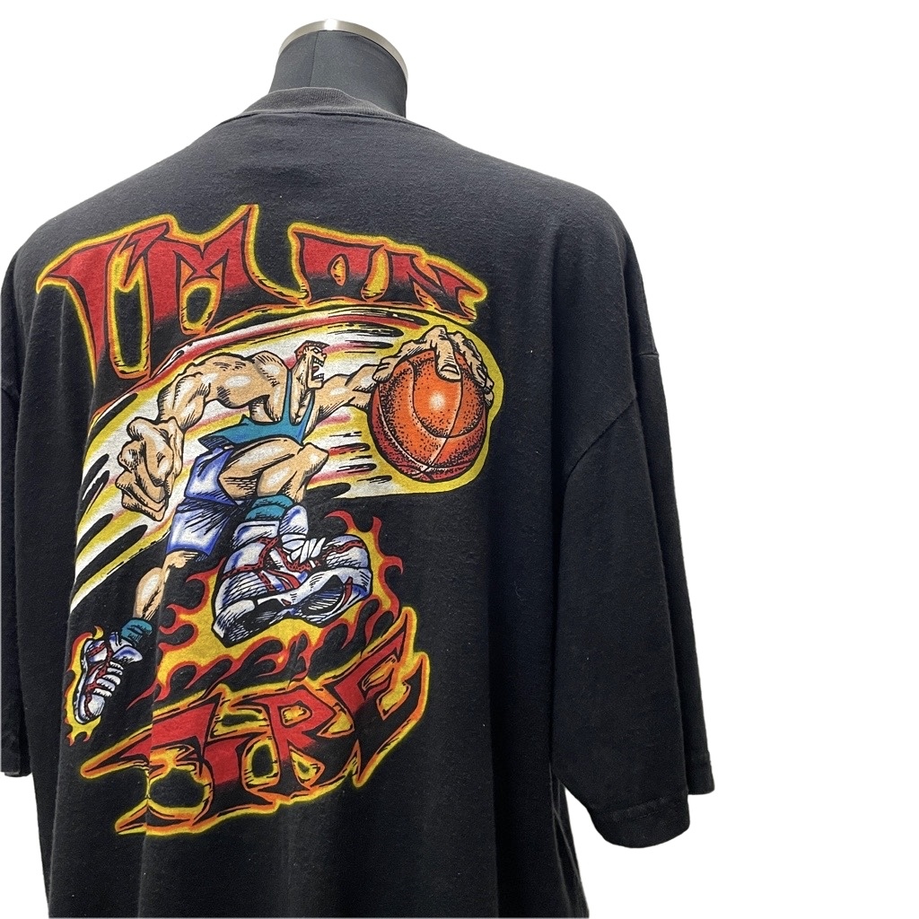 USA製 90’s converse プリント Tシャツ メンズ 2XLサイズ /黒 ブラック バスケット バック 両面 コンバース レア 大きい BIG 古着拍卖