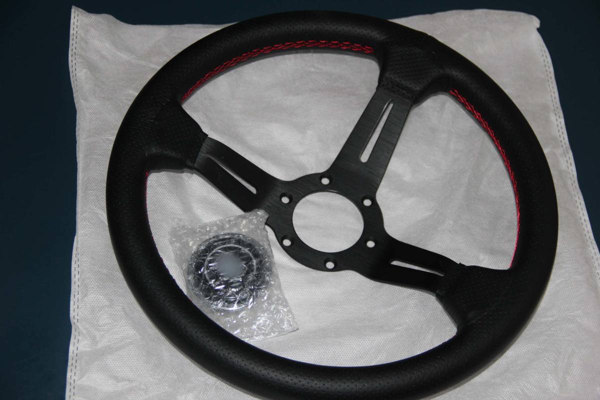 【13インチ 】【翌日お届け】【ブラック】【ホーン無地】レザーステアリング スポーツステアリングホイール ハンドル PVCレザー 330mm 拍卖