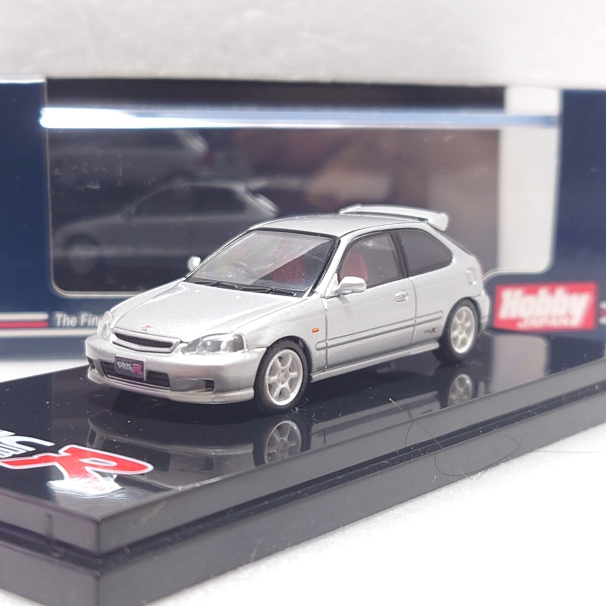 HJ 1/64 ホンダ シビック タイプR EK9 ヴォーグシルバー TE37 カスタマイズド ホビージャパン Honda Civic Black HJ641016SS拍卖
